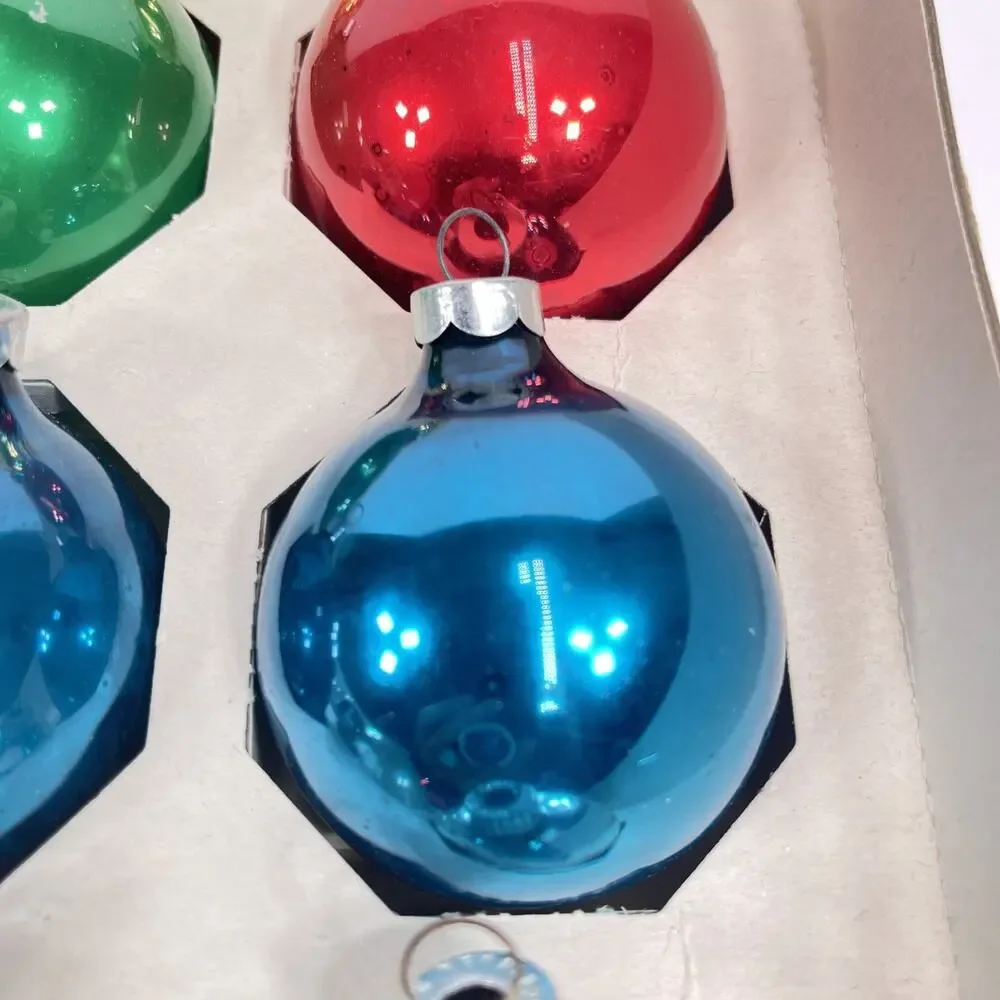 Vintage Pyramid Jumbo Glass Christmas Ornaments 15 ct USA 1970s Original w/Hooks